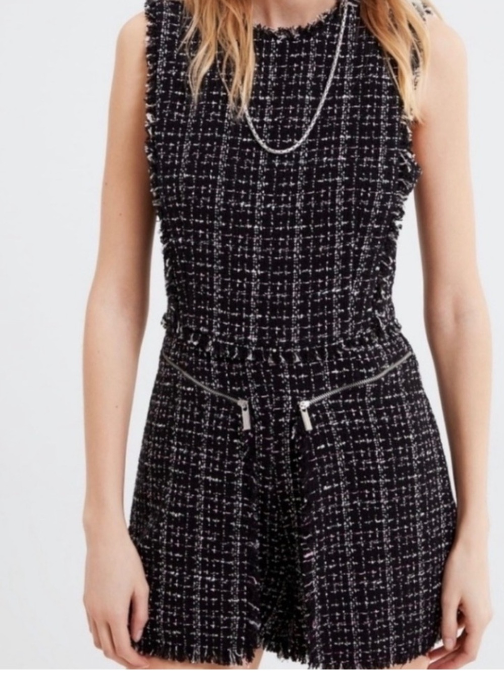 Zara black/white/pink tweed Pinafore Romper. Size small.